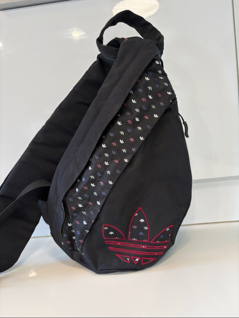 Adidas Originals Black Sling Bag with Pink/Grey/White Trefoil Print